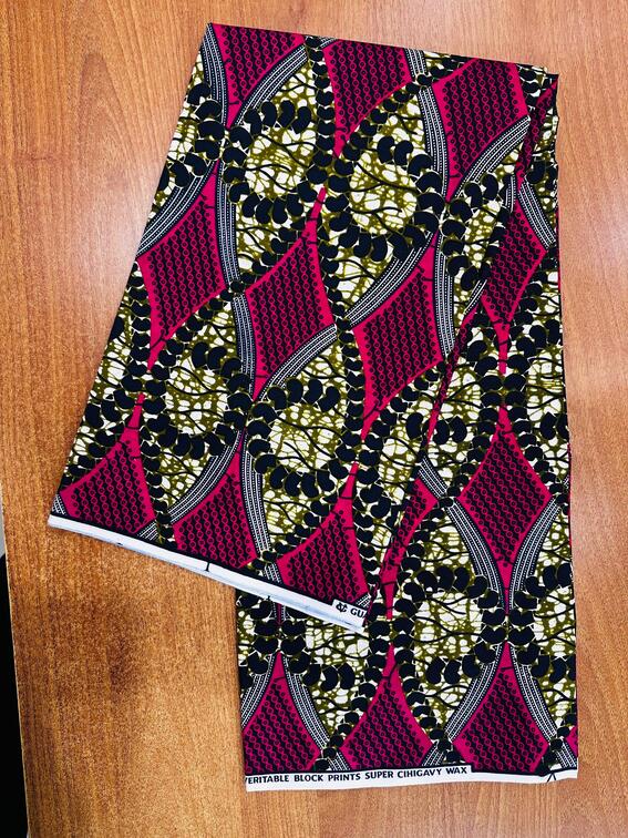 Pink & Olive Diamond Scroll Wax Print